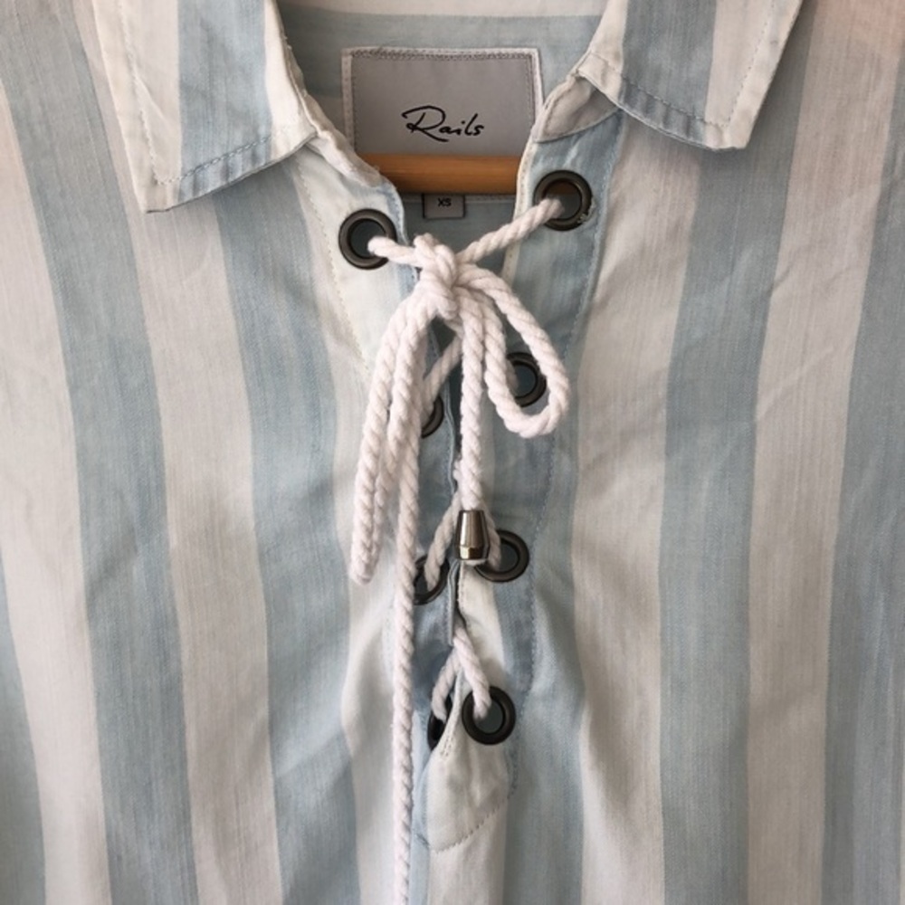 Rails Uli Block Stripe Lace Up Shirt Tunic Top Xs - image 2